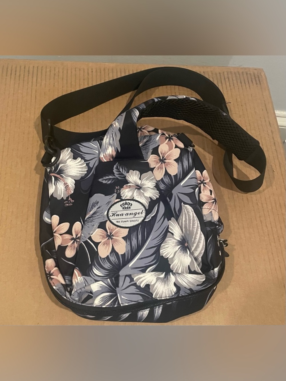 Angel Navy Floral Crossbody Bag - Pink & White Blooms